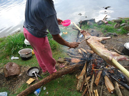 Optional goat barbeque on Mount Rinjani