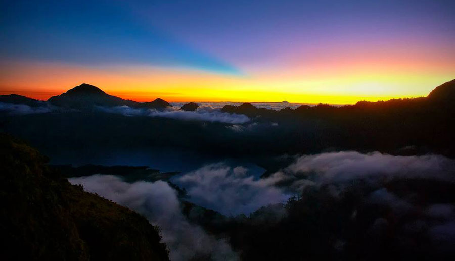 Sunset view in Plawangan Sembalun Crater Rim an altitude 2639 meter of mount Rinjani
